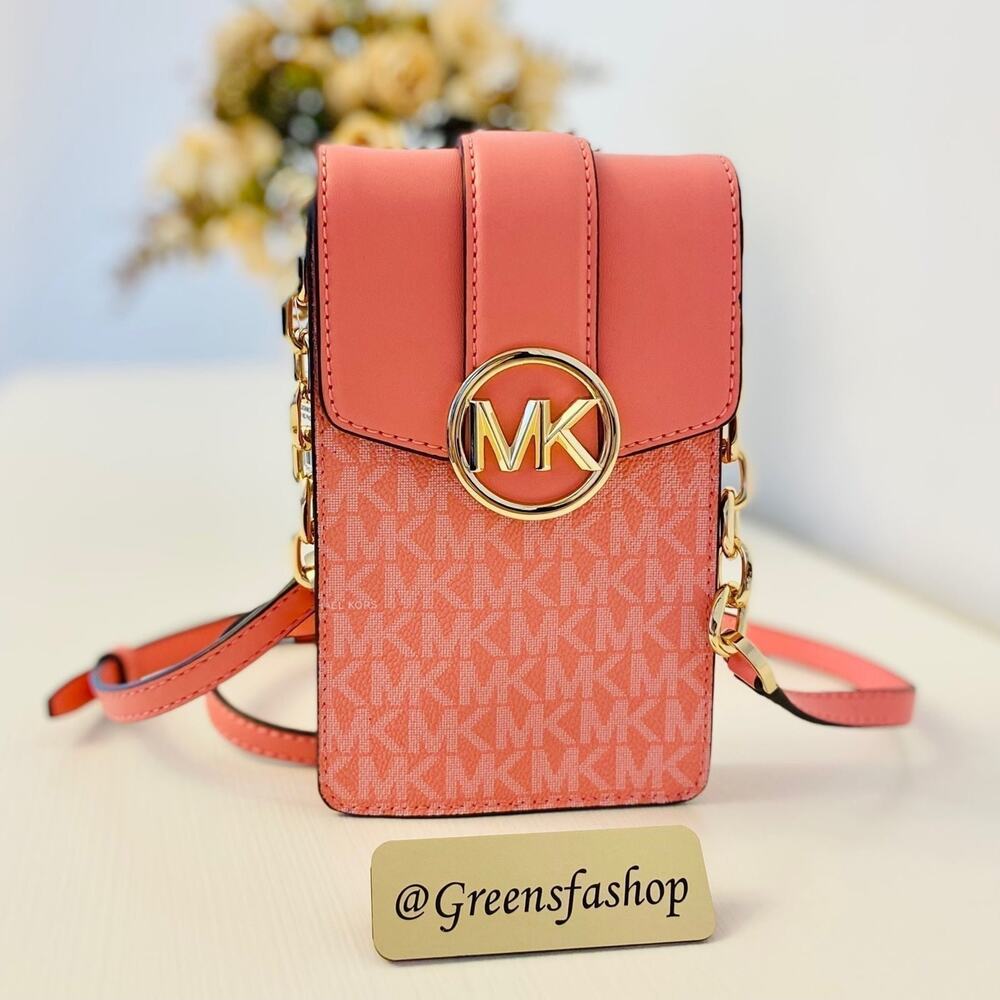 Michael Kors Purse Carmen Phone Crossbody Bag Grapefruit - Picture 11 of 11